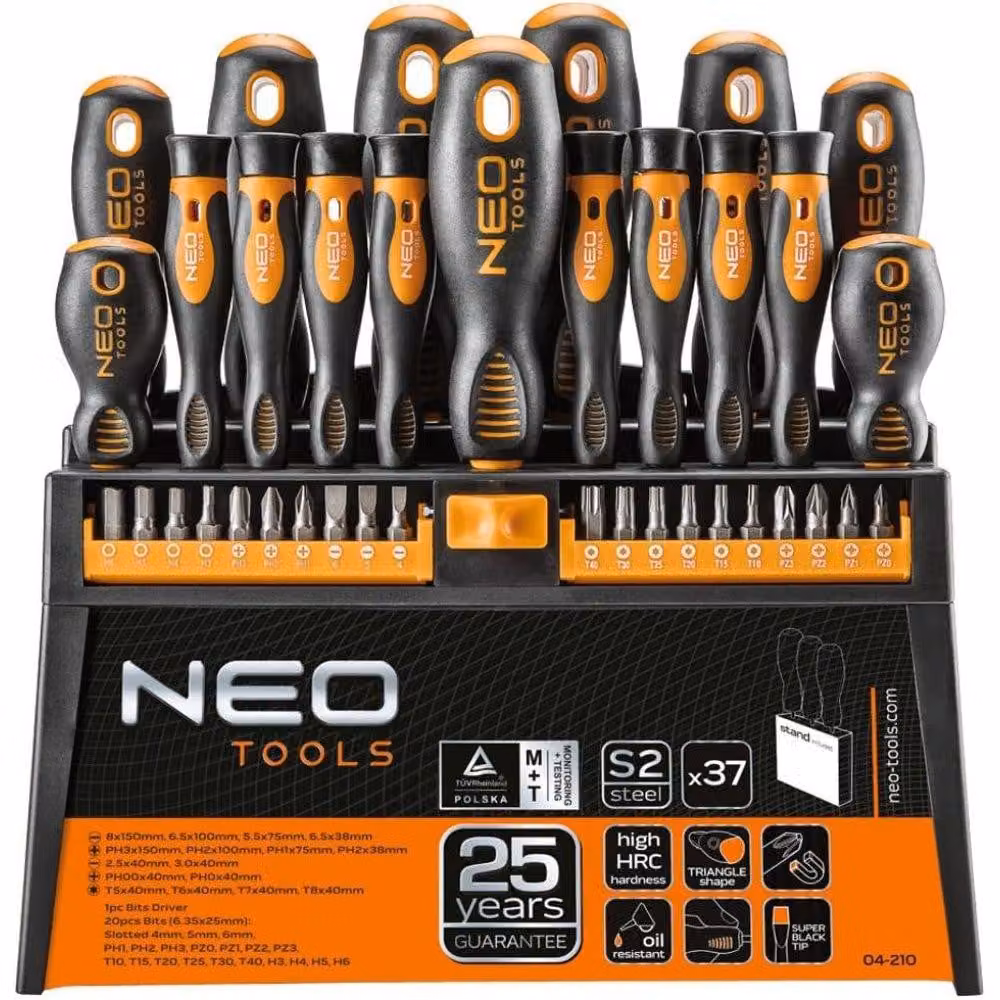 NEO TOOLS Set di cacciaviti e punte per cacciavite, 37 pezzi.