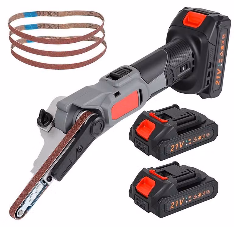Levigatrice a nastro mini senza fili - Macchina levigatrice e lucidatrice elettrica - 6 velocità - Adatta per legno e metallo - Ricaricabile - Con 2 batterie