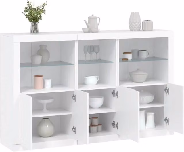 Credenza con Luci LED-Buffet-Armadio da cucina Bianca 162x37x100 cm 450140