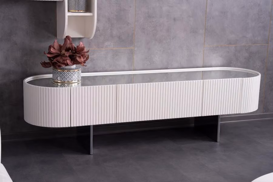 Sideboard Kommode Anrichte Beistellschrank Wohnzimmer Weiß Verspiegelt
