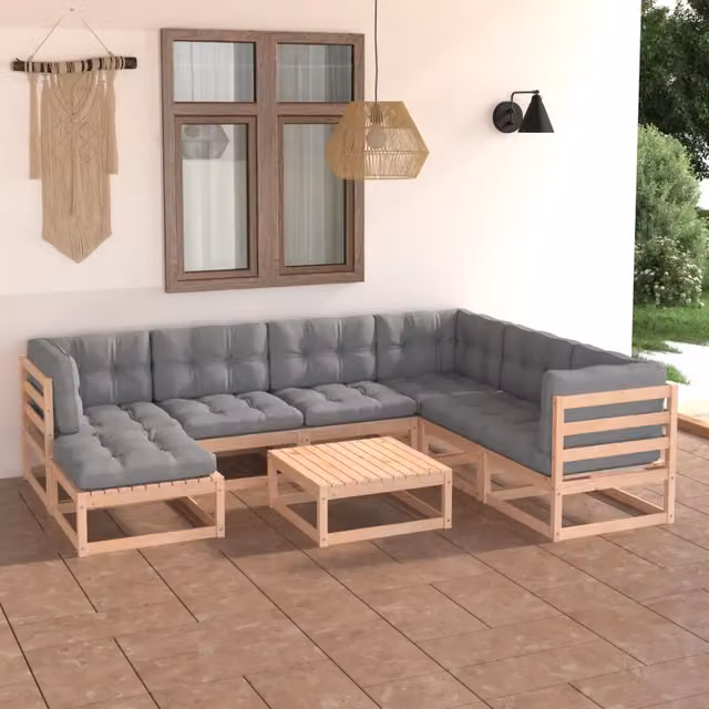 Set Salotto Giardino 8 pz Cuscini Antracite Legno Massello Pino 3076759