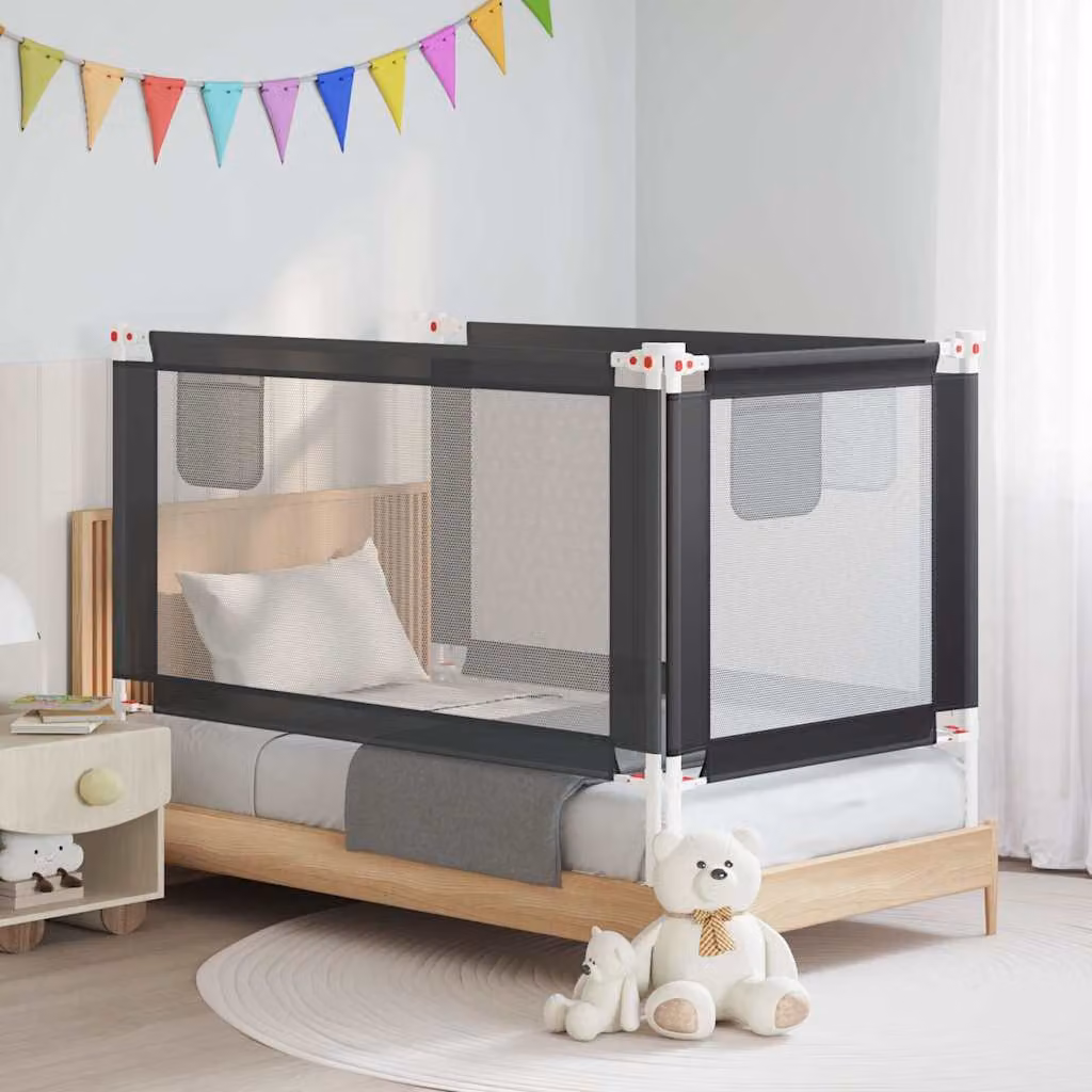 Sponda Letto Sicurezza Bambini vidaXL Grigio Scuro, Estendibile in Tessuto e Metallo, L: 150 cm, H: 25 cm