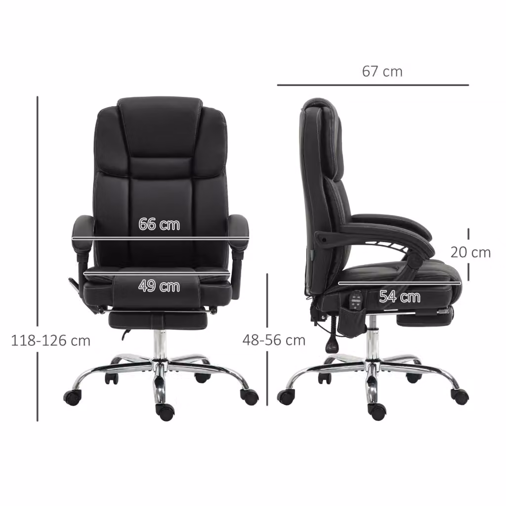 Poltrona da ufficio ergonomica WISHDOR in ecopelle nera con poggiatesta, braccioli e ruote, L: 67 cm, P: 66 cm, H: 120 cm – 2