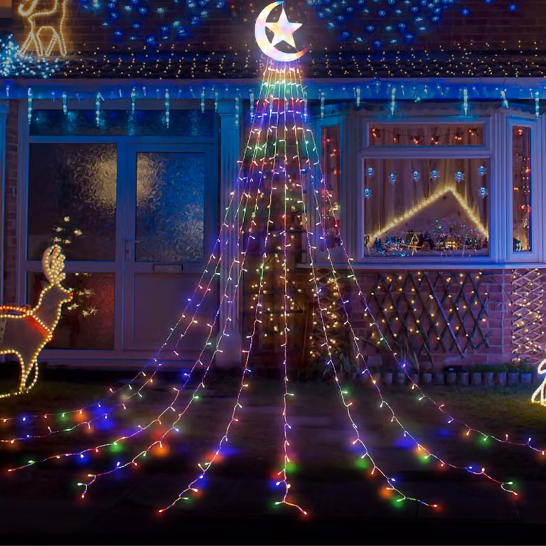 Luci per albero di Natale da interno con luna e stella, luci di Natale 350 LED 8 modalità, luci colorate per albero di Natale con 9 fili 3,47M