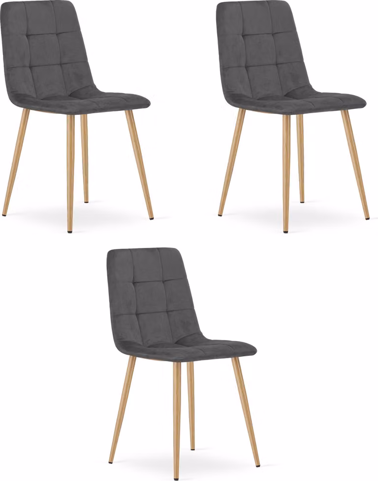 Sedia KARA - velluto grigio scuro / gambe color legno x 3