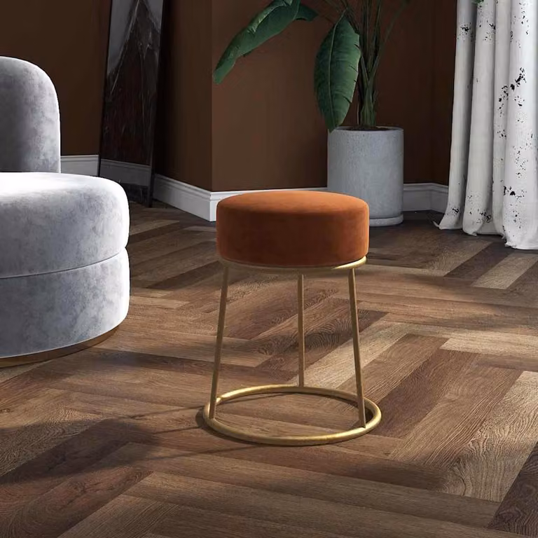 Sgabello rotondo vidaXL in velluto marrone con struttura in metallo dorato, Diametro: 30 cm, Altezza: 38 cm