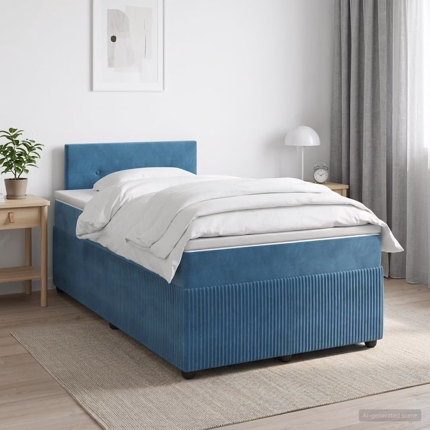 Letto box spring con materasso ibrido vidaXL in velluto blu e bianco L/P: 120 x 200 cm