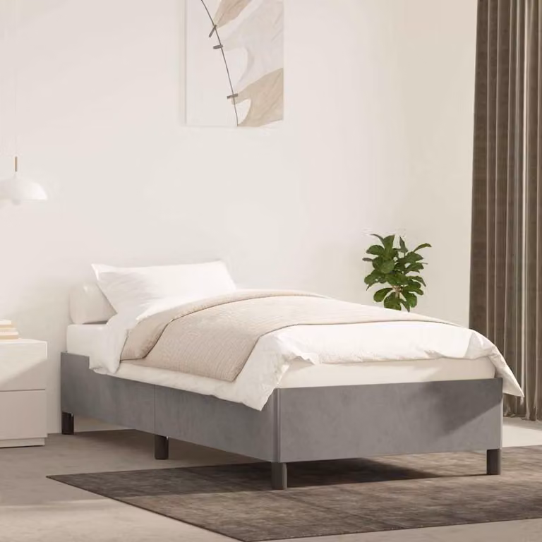 vidaXL Giroletto in Velluto Grigio Chiaro con Doghe in Legno, L/P: 90 x 190 cm
