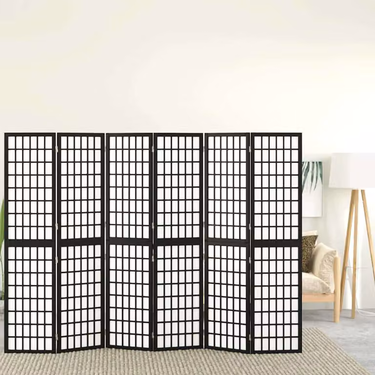 Divisorio Pieghevole vidaXL in Legno di Abete con 6 Pannelli Stile Giapponese Nero L: 240 cm, H: 170 cm