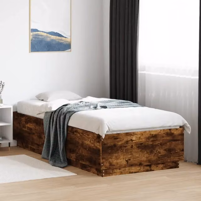 Giroletto con Luci LED-Struttura Letto Rovere Fumo 90x200 cm Legno Multistrato 334232