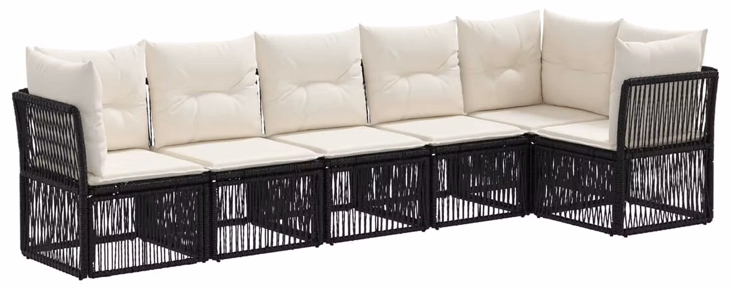 Set da giardino composto da 6 pezzi, colore nero, realizzato in rattan sintetico