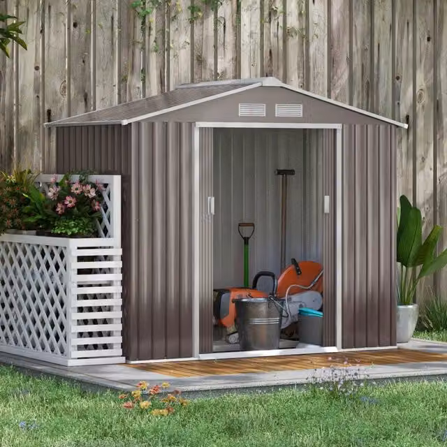 Casa da giardino REDOM in acciaio grigio con 2 porte scorrevoli, L 213 cm x P 130 cm x H 185 cm