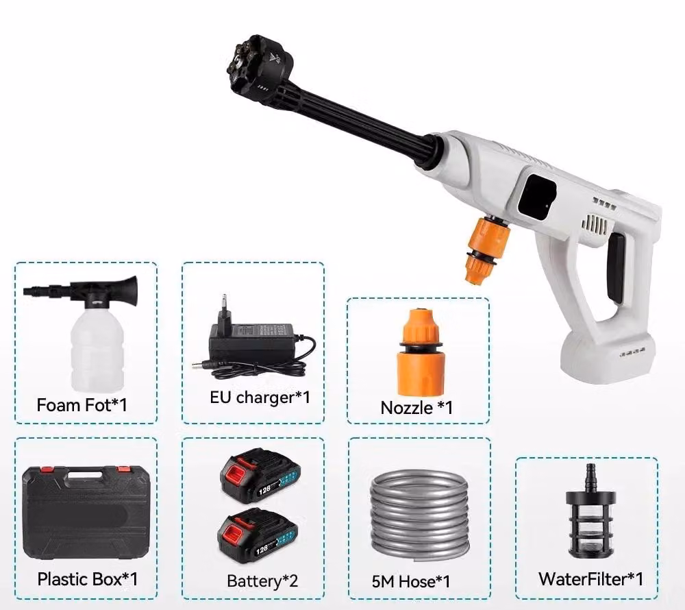 Idropulitrice - Pulitore per terrazze - A batteria - Idropulitrice elettrica - 100 bar - Ugello multifunzione 6 in 1