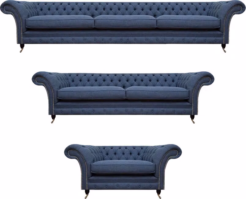 Blau Komplett Wohnzimmer Sofagarnitur Design Modern Einrichtung Chesterfield