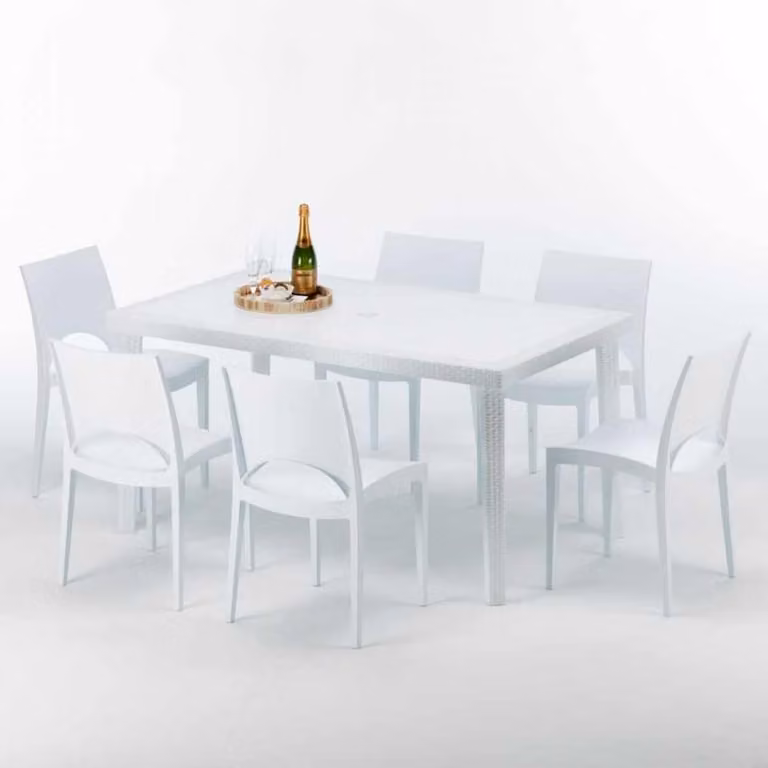 Tavolo rettangolare bianco e 6 sedie Set di bastoni da esterno in polipropilene colorato Grand Soleil Paris Summerlife - Bianco