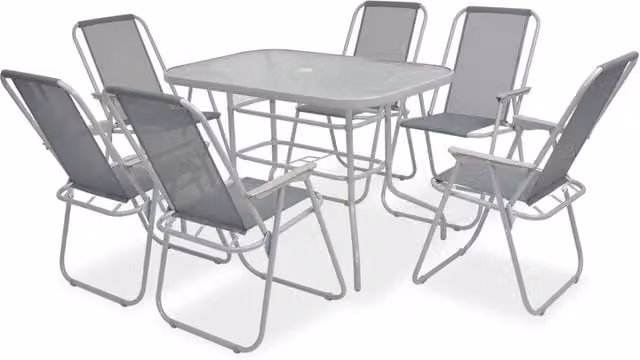 Set da pranzo da giardino vidaXL in acciaio e vetro grigio, 8 pezzi