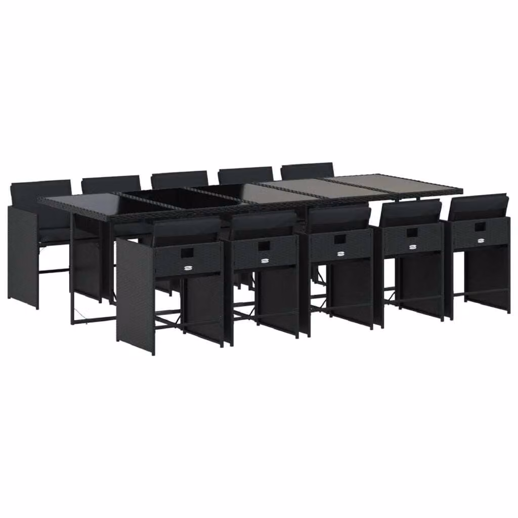 Set da Pranzo da Giardino 11 pz con Cuscini in Polyrattan Nero
