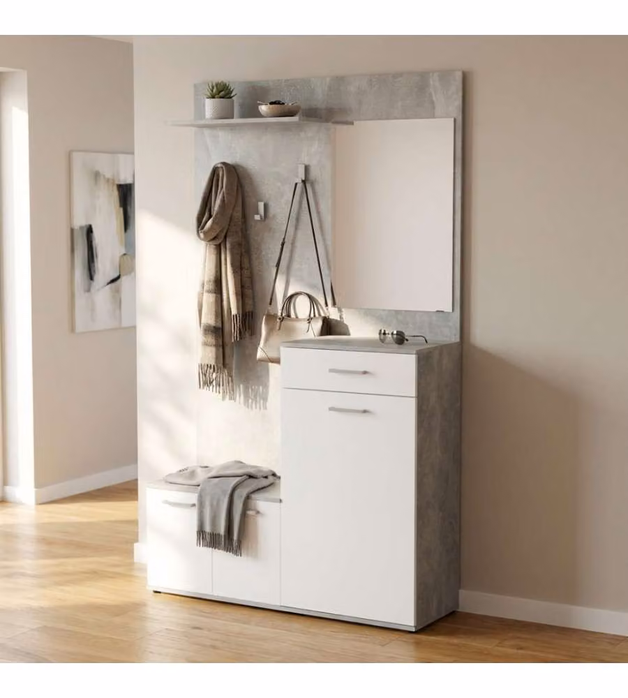 Cosma Mobile Ingresso Bianco con Scarpiera e Specchio 115x35x197 cm