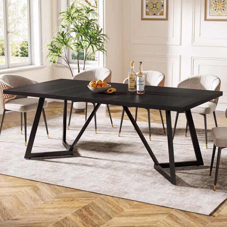 Tavolo da pranzo rettangolare, 180 cm, per 6-8 persone, con struttura in metallo nero