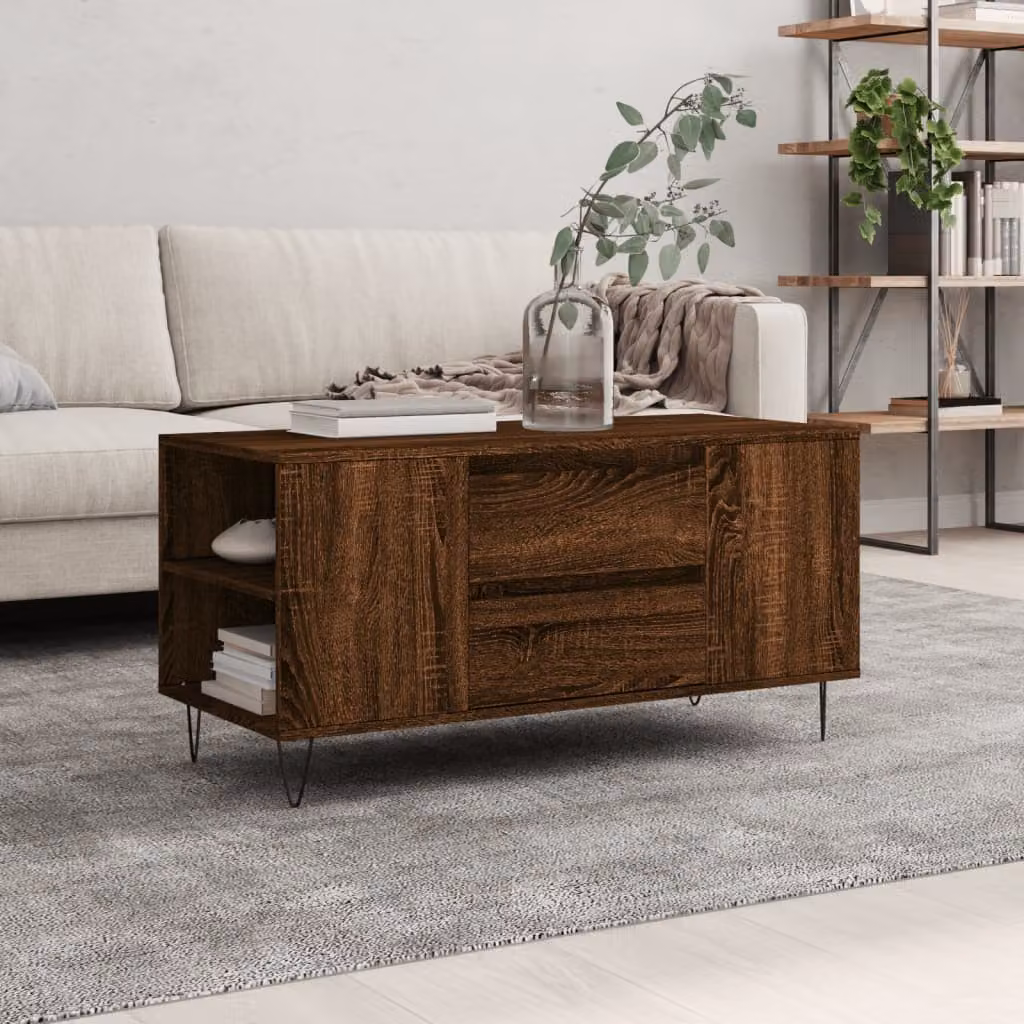vidaXL Tavolino da Salotto Moderno in Legno Rovere Marrone L 102 x P 44,5 x H 50 cm