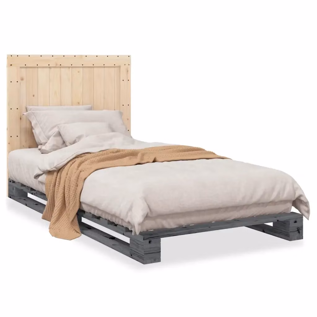 Giroletto con Testiera vidaXL in Legno Massello di Pino Grigio L/P: 100 x 200 cm – 2