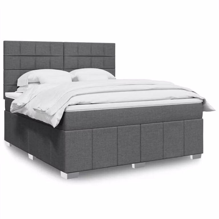 vidaXL Giroletto a Molle Ibrido con Materasso in Tessuto Grigio e Bianco L/P/H: 180 x 200 cm