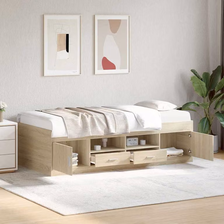 vidaXL Divano Letto Moderno con Cassetti in Legno Rovere, Colore Beige e Marrone, L/P/H: 203 x 93 x 52 cm