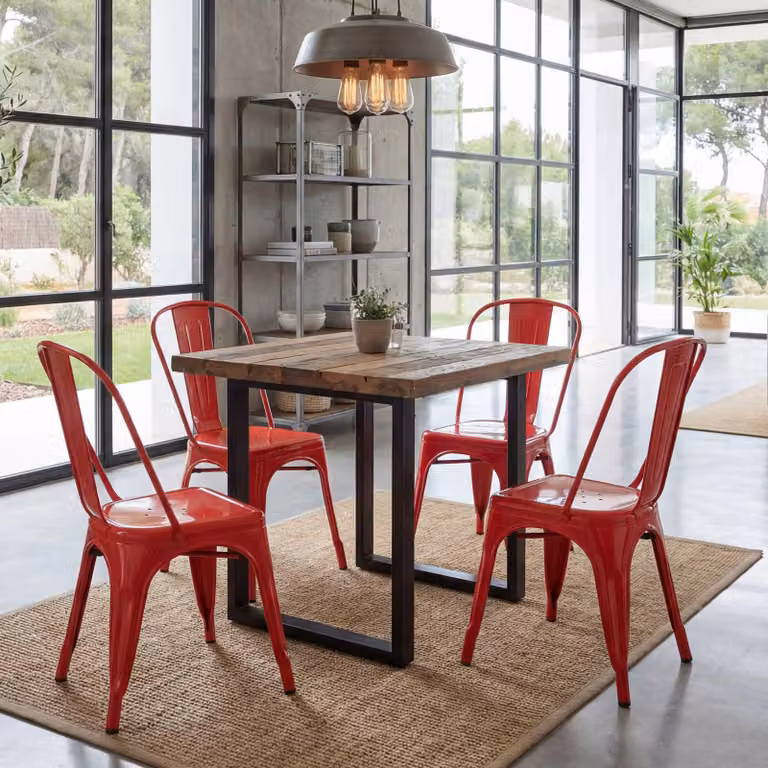 Set di 4 sedie MCW-A73, sedie da bistrot impilabili, design industriale in metallo ~ rosso