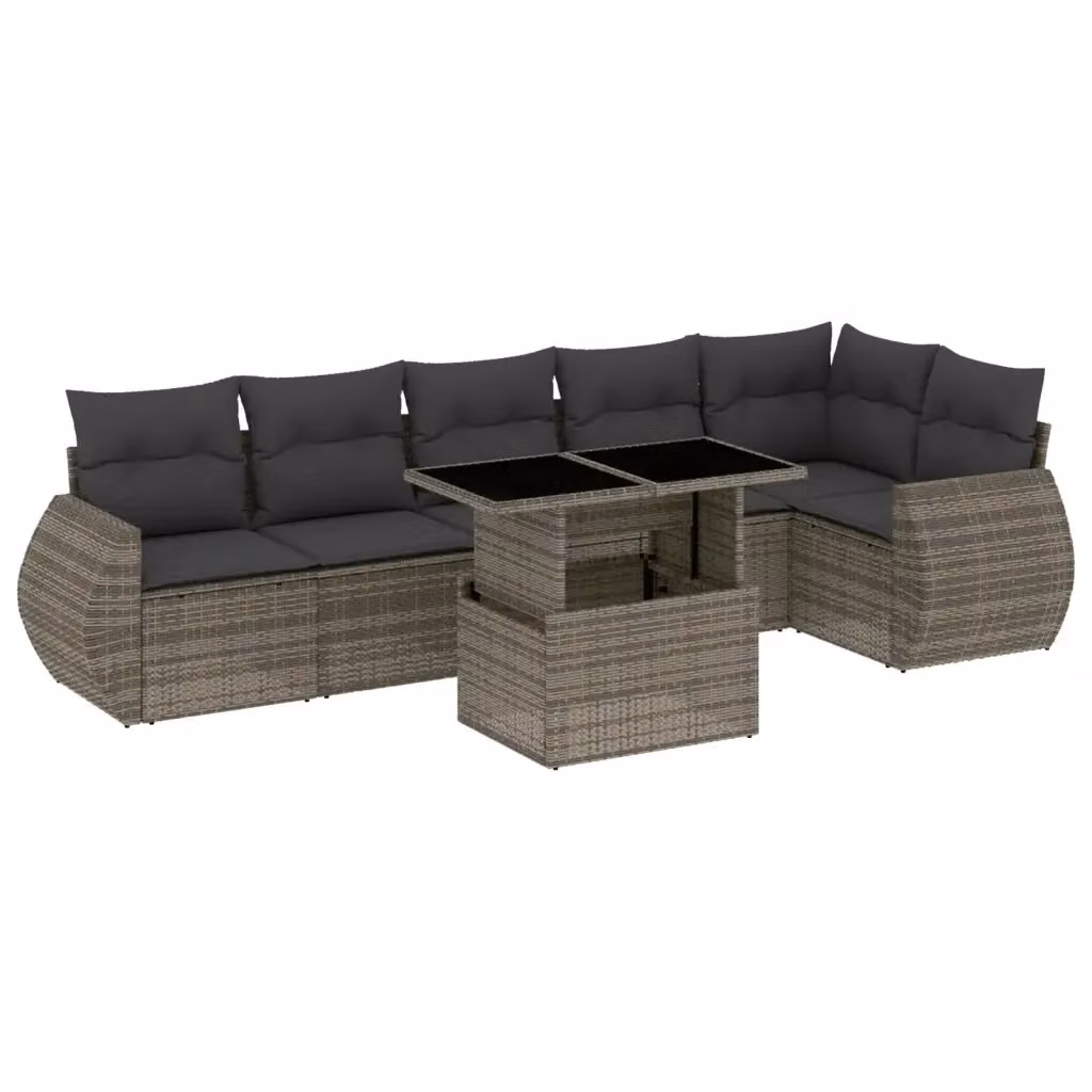Set di divani da giardino vidaXL in polyrattan grigio con cuscini e tavolino da esterno a forma di L – 2