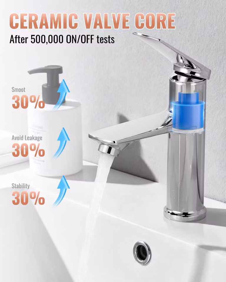 Miscelatore monocomando per lavabo, ideale per il bagno, alta pressione, finitura in nichel spazzolato