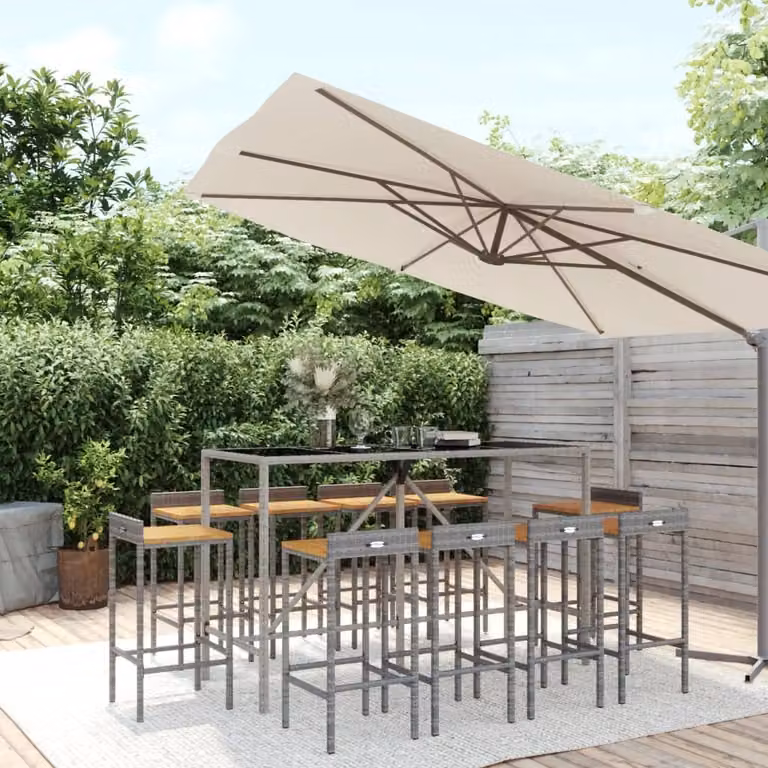 Maison Exclusive - Set Bar Giardino 11pz Grigio Polyrattan e Legno Massello Acacia