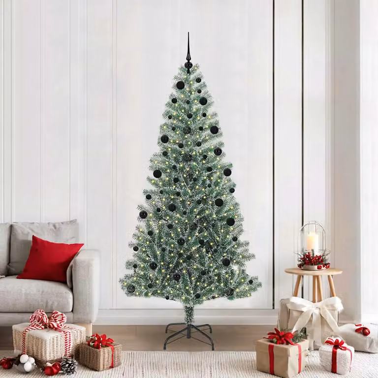 Albero di Natale Artificiale Imbiancato vidaXL con Luci LED Bianco e Verde, Altezza: 210 cm