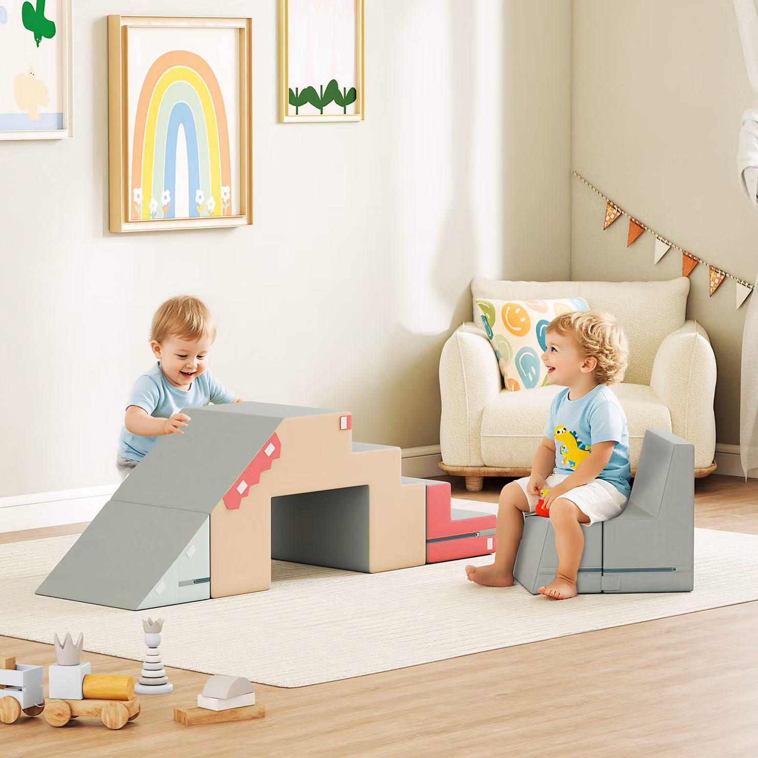 AIYAPLAY Set di 2 Costruzioni Morbide per Bambini in Similpelle e Schiuma, Multicolore, L 131 x P 39 x H 44 cm – 2