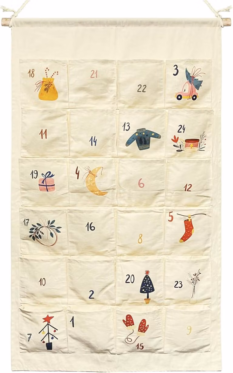 Calendario dell'Avvento da riempire, calendario di Natale in tessuto per bambini, dimensioni 123 x 71 cm, calendario da appendere con 24 sacchetti