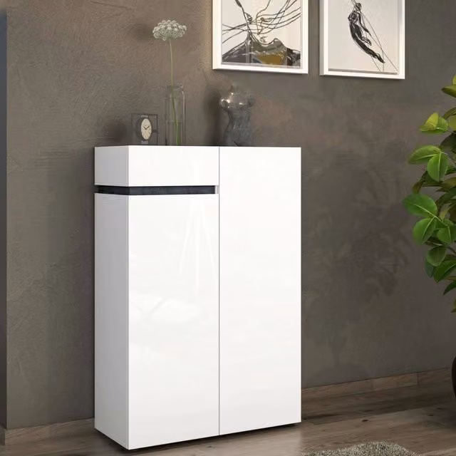 Scarpiera DMORA Moderna con Ante Battenti Soft Close, L: 80 cm, P: 34 cm, H: 115 cm, Bianco Lucido – 1