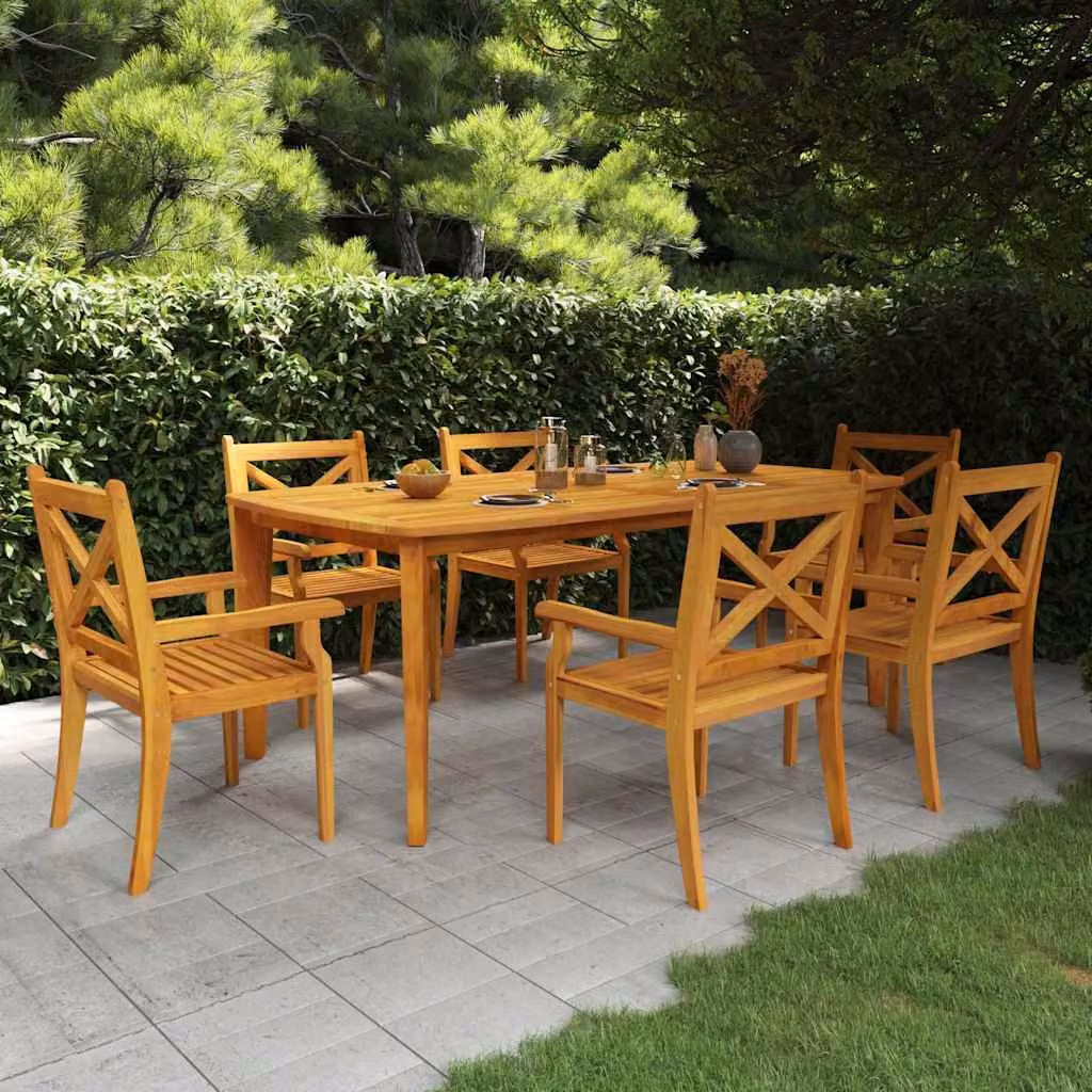 vidaXL Set da Pranzo per Giardino in Legno di Acacia Marrone, 7 Pezzi – 1