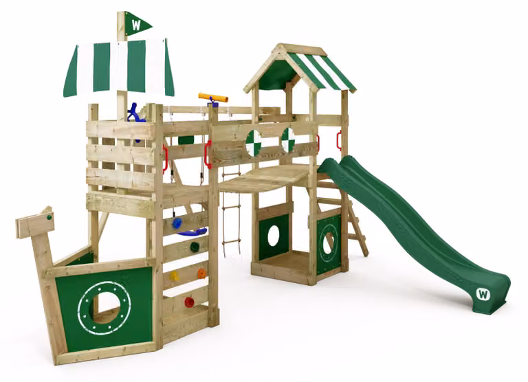 Struttura da gioco per esterni Wickey StormFlyer, con altalena e area giochi per la sabbia, color verde