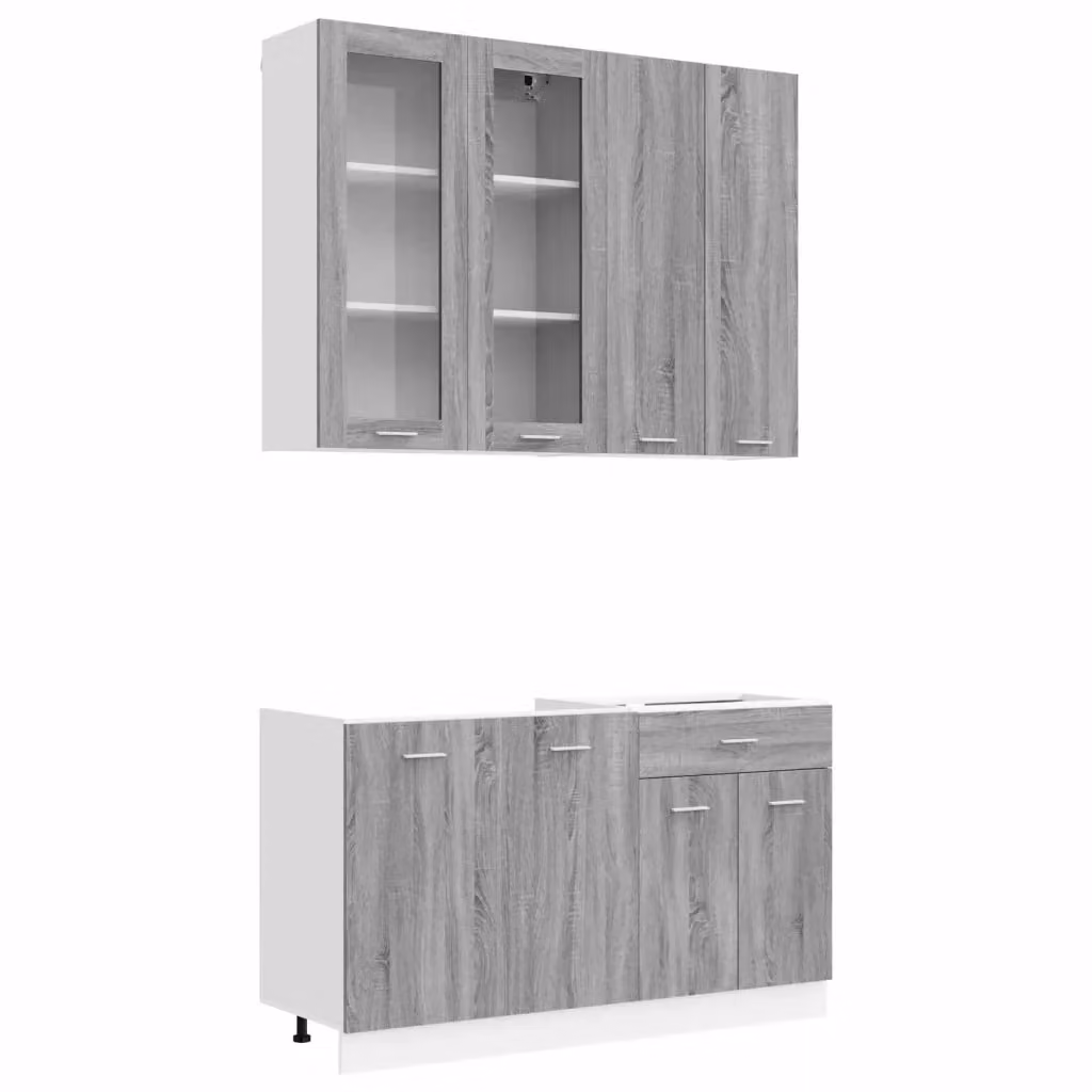 Unità cucina moderna vidaXL LYON in 4 pezzi grigio con ante a vetro e cassetti in MDF – 2