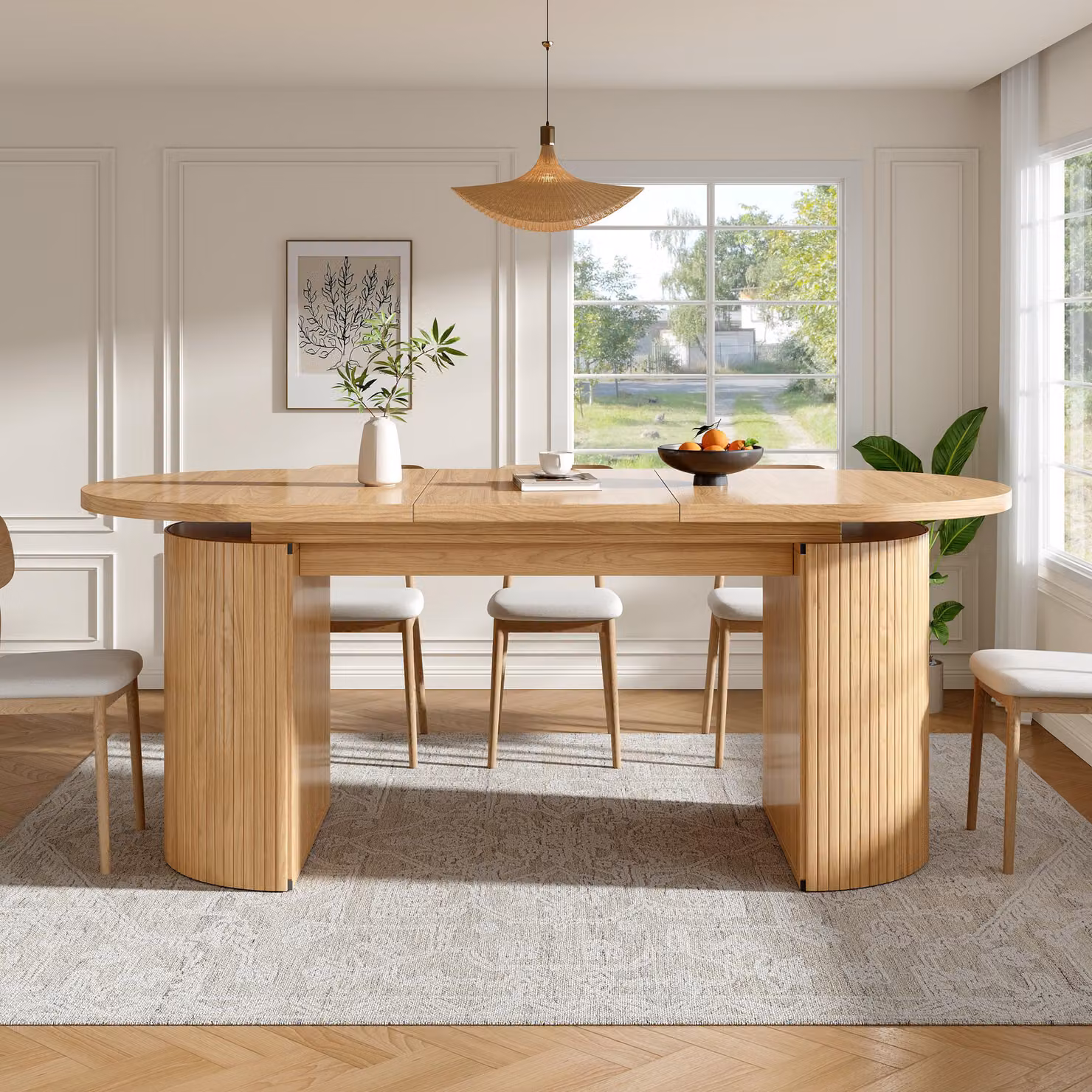 Flieks: tavolo da pranzo allungabile con vano portaoggetti nascosto, tavolo da pranzo con piano rinforzato, tavolo da cucina 120-160 x 80 x 76 cm, marrone naturale