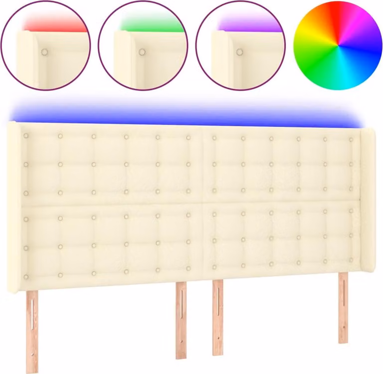Testiera a LED Crema 163x16x118/128 cm in Pelle finta