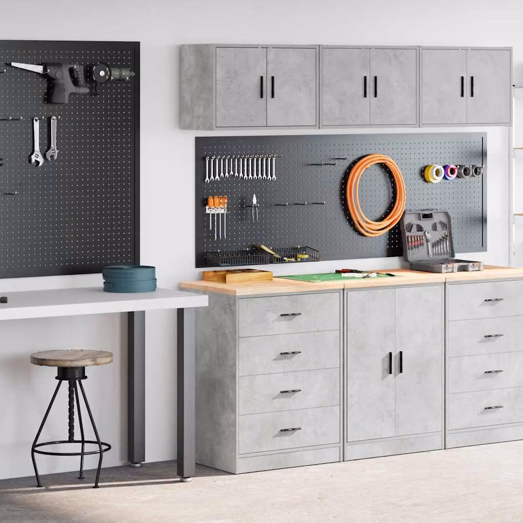 Set di 2 armadi da garage vidaXL in legno grigio stile industriale con ante a battente e cassetti interni