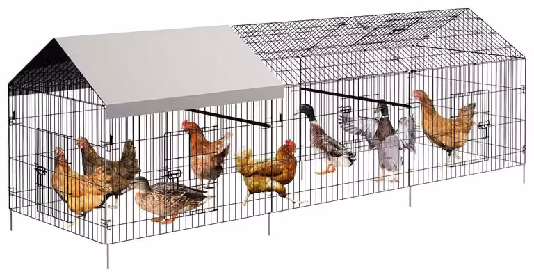 Grande pollaio – Gabbia per pollame accessibile – Struttura in metallo – Telaio resistente alla ruggine – Rivestimento impermeabile in polietilene (PE) – 4 porte – 1 finestra