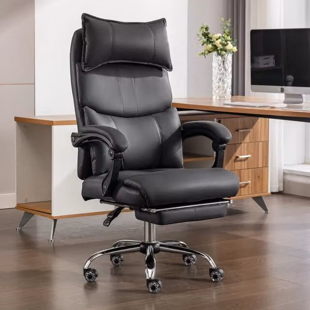 Sedia da ufficio ergonomica REDOM nera con poggiatesta, braccioli e rotelle, ideale per home office