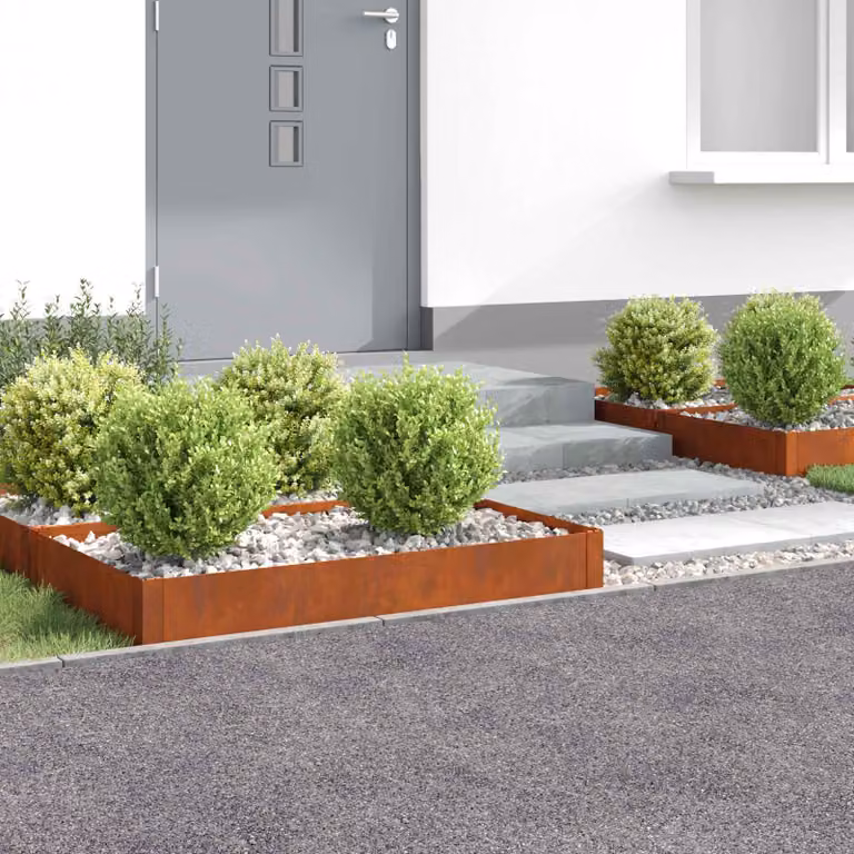Set di 4 bordure per prato vidaXL in acciaio color ruggine, L/P/H: 100 x 60 x 20 cm
