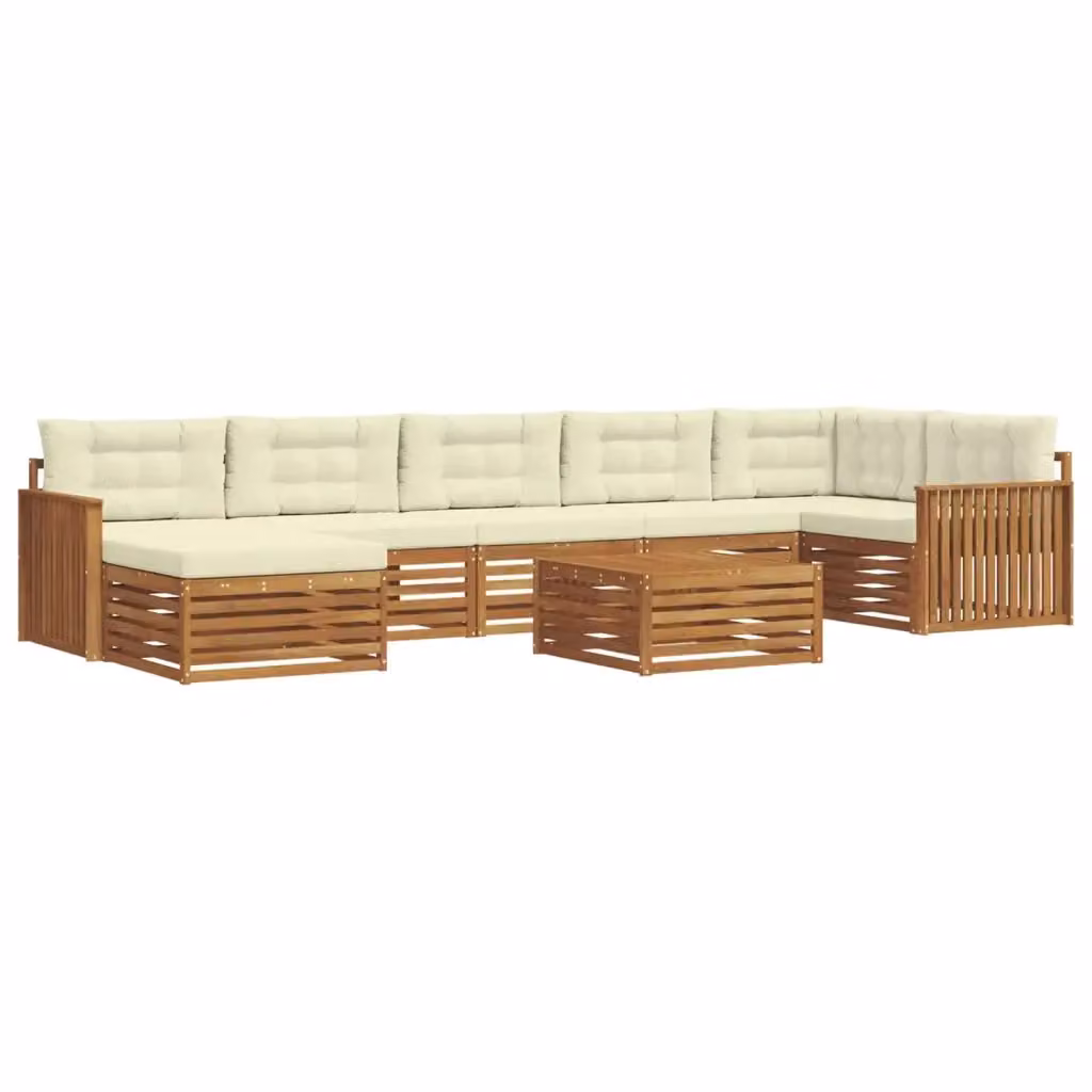 Set di divani da esterno a L vidaXL in legno di acacia con tavolino e pouf, colore beige e bianco, 8 pezzi – 2