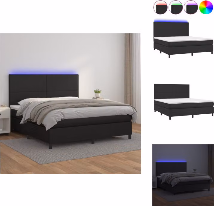 vidaXL Letto a molle con materasso e LED nero 160x200 cm in Similcuoio - Letti e strutture letto