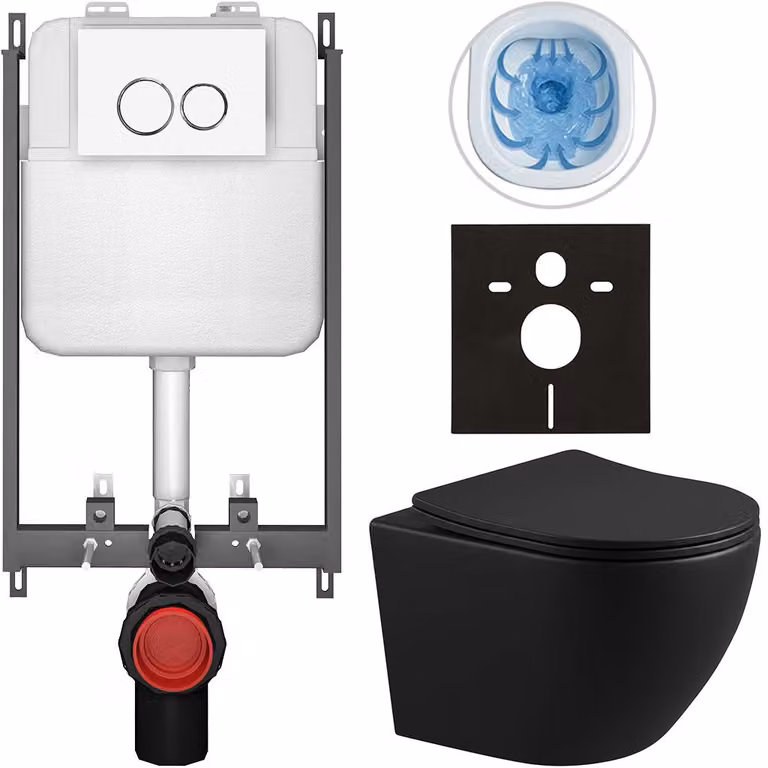 CERANO - Set WC da incasso Verde - nero opaco - pulsante Prime/Dualo, bianco - da incasso - 49x36 cm