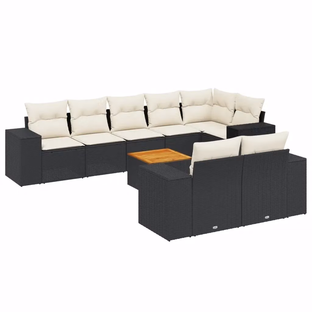 vidaXL Set Divani da Giardino 9 pz in Polyrattan Nero con Cuscini e Tavolino da Esterno – 2
