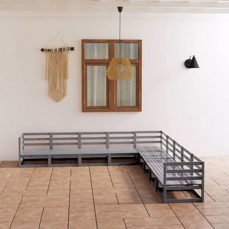 Maison Exclusive - Set Divani da Giardino 9 pz Grigi in Legno Massello di Pino