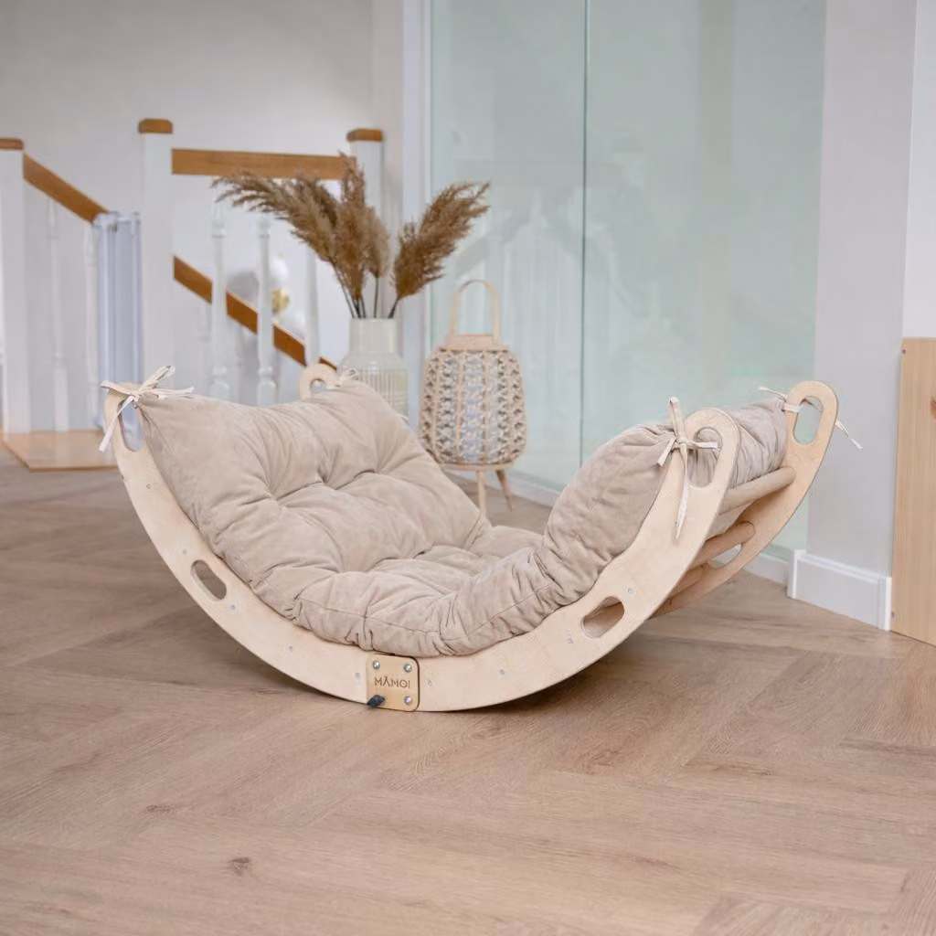 Arco di arrampicata, triangolo di arrampicata, arrampicata per bambini con cuscino, dondolo arcobaleno in legno, arco in legno per bambini, struttura per arrampicata indoor da 1/2/3 anni